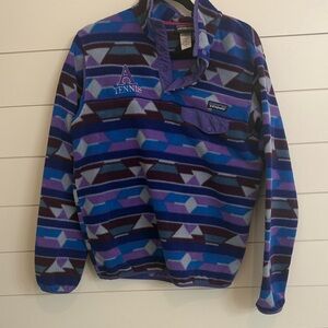 Patagonia Men's Blue and Purple Geometric Zip-Up Sweater